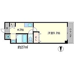 シェソワ東洞院 3階1Kの間取り