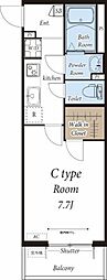 RASTA・D 2階1Kの間取り