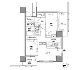 JR山手線 五反田駅 徒歩8分の賃貸マンション 5階2LDKの間取り