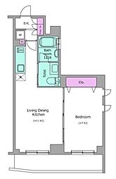 京王線 幡ヶ谷駅 徒歩5分の賃貸マンション 7階1LDKの間取り