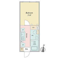 JR山手線 恵比寿駅 徒歩8分の賃貸マンション 2階1Kの間取り