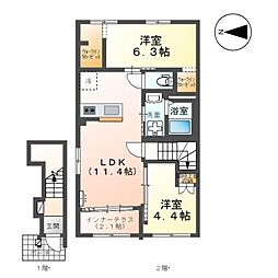 レサンス八街 2LDKの間取図画像