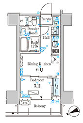 JR山手線 田町駅 徒歩12分の賃貸マンション 1階1DKの間取り