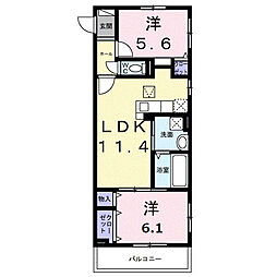 HILL COURT 水無瀬 2LDKの間取図画像