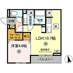 D-Invest東原B B 1LDKの間取図画像