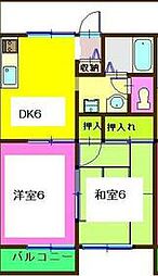 パークハイツ北畑 2DKの間取図画像