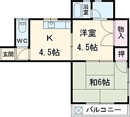 JR総武線 平井駅 徒歩9分の賃貸マンション 4階2Kの間取り