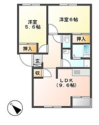 アンジュリーク 1階2DKの間取り