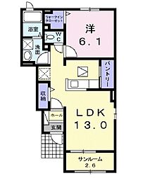 JR常磐線 土浦駅 5.8kmの賃貸アパート 1階1LDKの間取り
