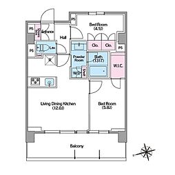 都営大江戸線 東新宿駅 徒歩3分の賃貸マンション 11階2LDKの間取り