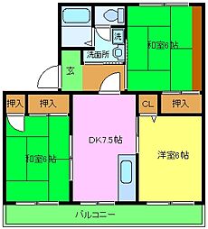 タウニー高松A棟 3DKの間取図画像