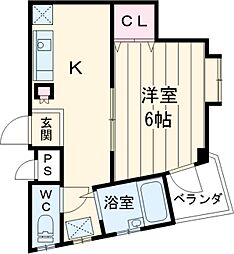 京王線 千歳烏山駅 徒歩5分の賃貸マンション 3階1Kの間取り