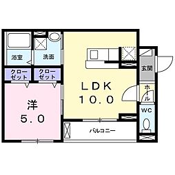 ラ　ビュット　上山手 1階1LDKの間取り
