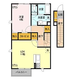 サンセール 2階1LDKの間取り