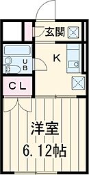 京成本線 八千代台駅 徒歩20分の賃貸アパート 2階1Kの間取り