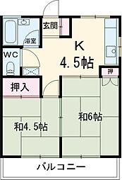 西武池袋線 保谷駅 徒歩15分の賃貸アパート 2階2Kの間取り
