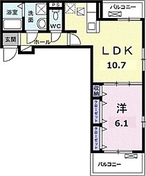 フレグランスII 1階1LDKの間取り