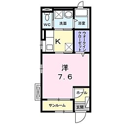 via桜2番館 1Kの間取図画像