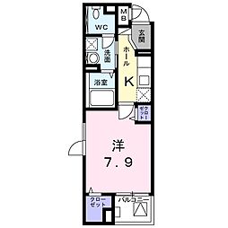 リヴェール 1Kの間取図画像
