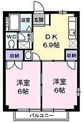 アーバンキャッスル 2DKの間取図画像