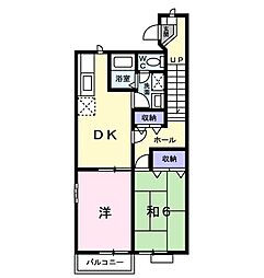 ジェントルブリーズ 2階2DKの間取り