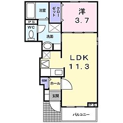 マーレ・セレーノ 1階1LDKの間取り