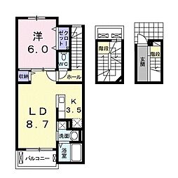プランドール2 1LDKの間取図画像