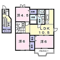 JR常磐線 赤塚駅 徒歩18分の賃貸アパート 2階3LDKの間取り