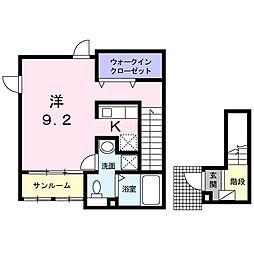 多摩都市モノレール 甲州街道駅 徒歩6分の賃貸アパート 2階ワンルームの間取り
