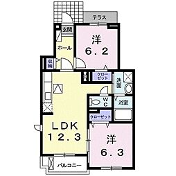 JR武豊線 亀崎駅 徒歩29分の賃貸アパート 1階2LDKの間取り