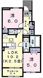武蔵野ハイツ3 2LDKの間取図画像