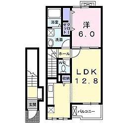 JR常磐線 土浦駅 バス15分 東京医大前下車 徒歩8分の賃貸アパート 2階1LDKの間取り