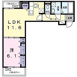 ウッドパーク林間B 1LDKの間取図画像