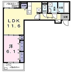 フレスクーラ 1LDKの間取図画像