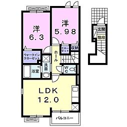 JR東海道本線 三河三谷駅 徒歩11分の賃貸アパート 2階2LDKの間取り