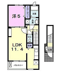 京王線 府中駅 徒歩27分の賃貸アパート 2階1LDKの間取り