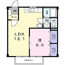 ニューシティーヒルズ 1LDKの間取図画像