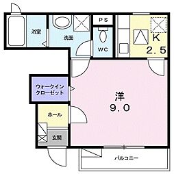 グランディオース2 1Kの間取図画像
