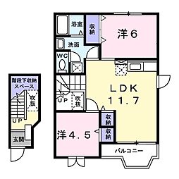 JR常磐線 小木津駅 徒歩9分の賃貸アパート 2階2LDKの間取り