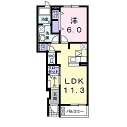プラザ・フェリスA 1LDKの間取図画像