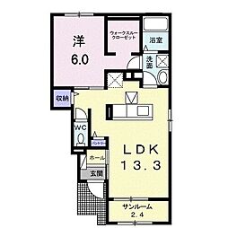 ウエストパークB 1LDKの間取図画像