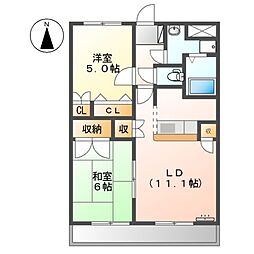 名古屋市営鶴舞線 赤池駅 徒歩13分の賃貸マンション 2階2LDKの間取り