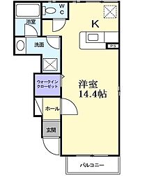 ヴィラ・明神 1階ワンルームの間取り