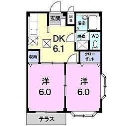 ペアハイツ三鷹A 2DKの間取図画像