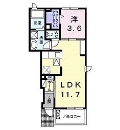 カレントヒル 1階1LDKの間取り