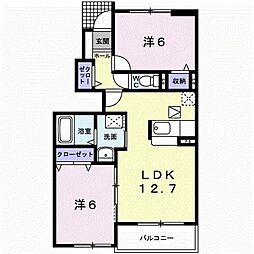 カルム　ハーネス　Ａ棟 1階2LDKの間取り