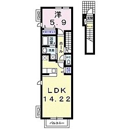 JR東海道本線 西岐阜駅 徒歩25分の賃貸アパート 2階1LDKの間取り