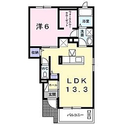 グランドシャイン6棟 1LDKの間取図画像