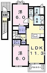 カーサ・フェリーチェ 2LDKの間取図画像