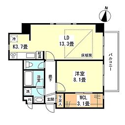 サークルコートリョクチ 1SLDKの間取図画像